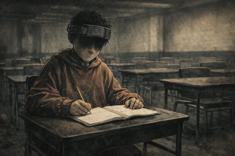 映画「ディストピア パンドラの少女」をモチーフに、管理された世界と知性の違和感を象徴的に描いた劇画タッチのカラーイラスト。