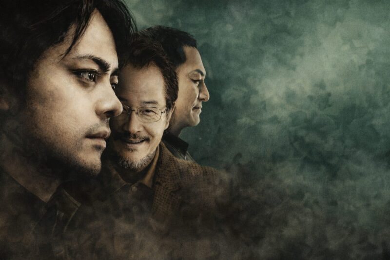 映画『凶悪』の登場人物たちを劇画水彩タッチで描いたサムネイル