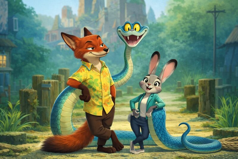 映画「ズートピア2」を想起させるキャラクター関係性のイラスト