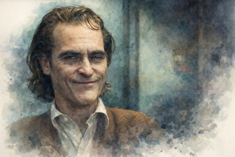 映画「ジョーカー」をモチーフに、水彩画タッチで再解釈したオリジナルイラスト。薄暗い空間に佇む主人公の不穏な表情を、にじむ色彩と柔らかな筆致で描いている。