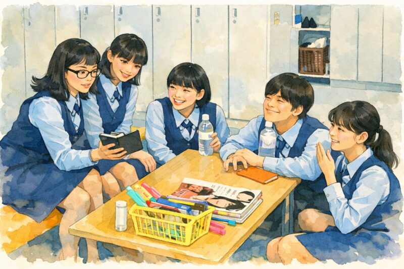 映画『架空OL日記』で、特に事件も起きず、OLたちがだらだらと雑談を続ける更衣室の一場面を描いたイラスト