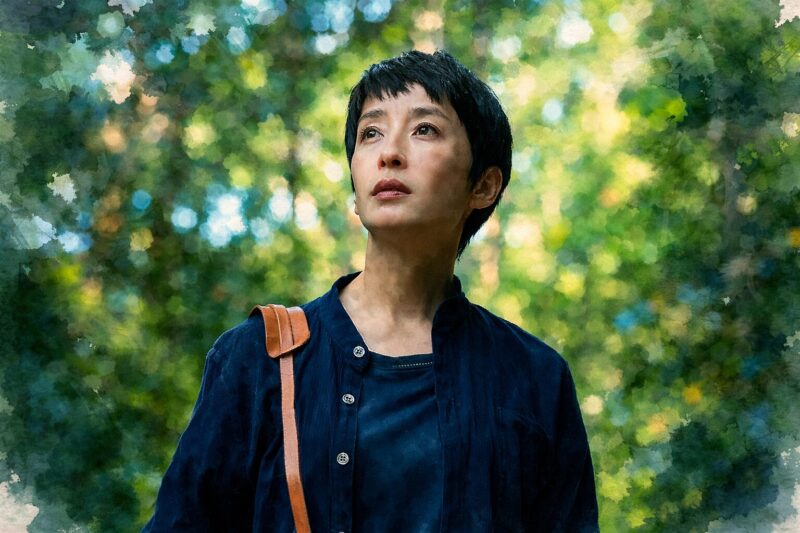 映画「月(2023)」森の中で空を見上げる主人公・堂島洋子(宮沢りえ)の印象的なシーン
