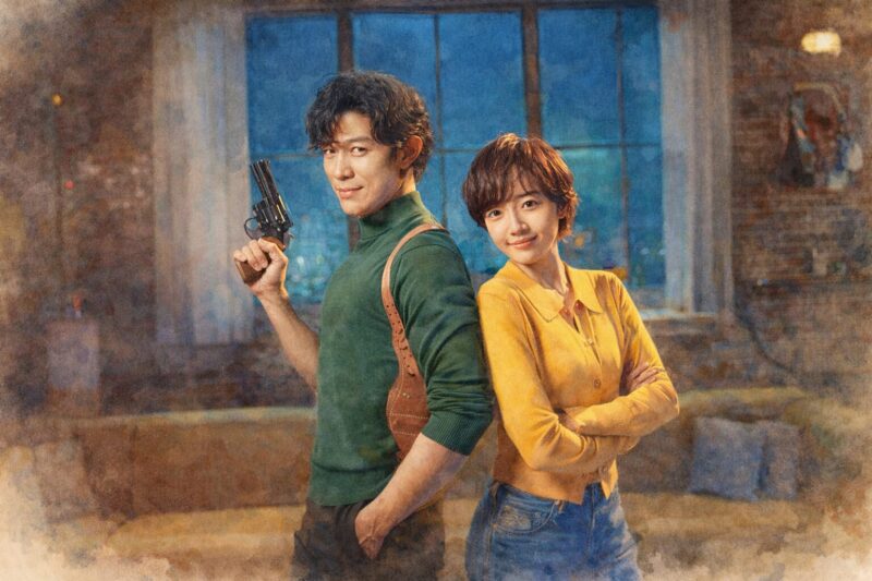 シティーハンター（2024）の冴羽獠と槇村香を描いた水彩画風イメージ