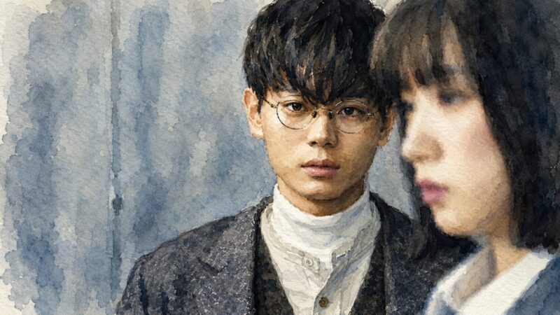 「3年A組 ―今から皆さんは、人質です―」の菅田将暉と永野芽郁をモチーフにした水彩画風イラスト。