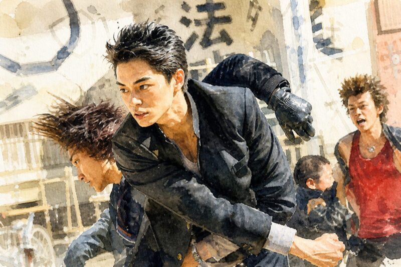 クローズEXPLODE（2014）の乱闘シーンを水彩画風に描いたアクションビジュアル