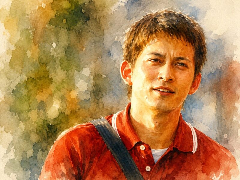映画「陰日向に咲く」の岡田准一をイメージした水彩画風イラスト