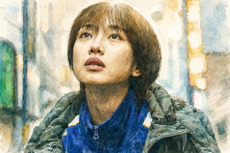 あんのこと（2024）の主人公を水彩画タッチで描いた映画風イラスト