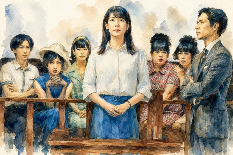 「ブルーボーイ事件」水彩画風の法廷ビジュアルイラスト